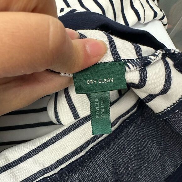 Ralph Lauren Navy Striped Top Womens Nautical Gold Shoulder Buttons Knit sz XL - Picture 8 of 9